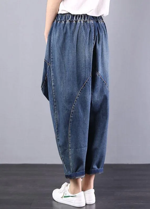 2019 autumn old casual pants big pockets denim blue harem pants