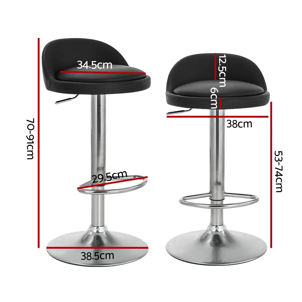 2x Adjustable Black Bar Stools with PU Leather, Artiss