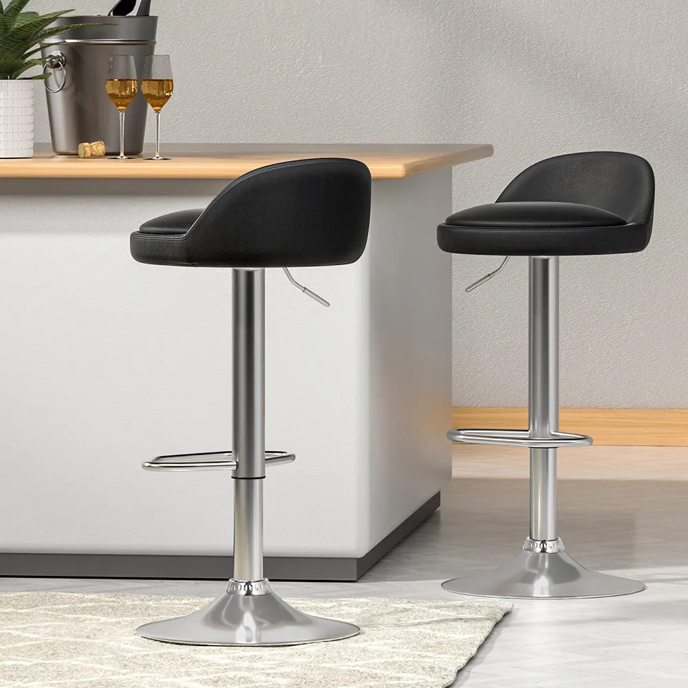 2x Adjustable Black Bar Stools with PU Leather, Artiss