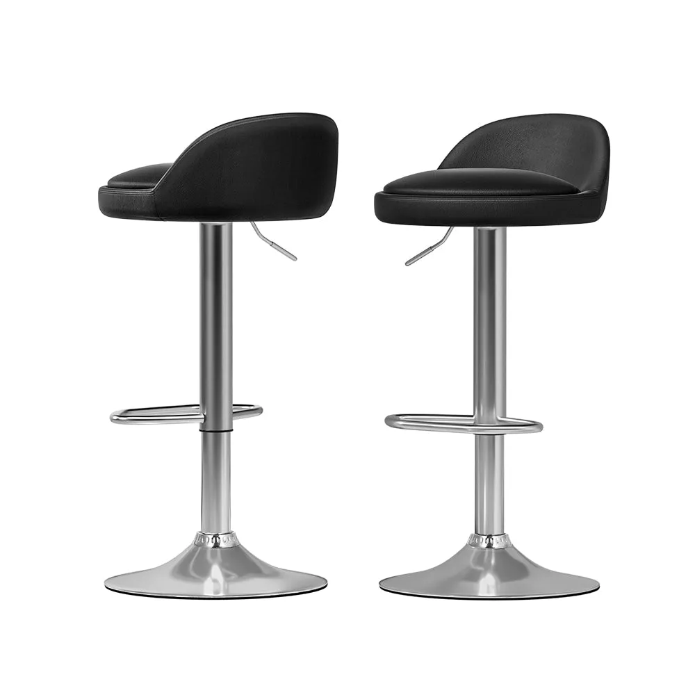 2x Adjustable Black Bar Stools with PU Leather, Artiss