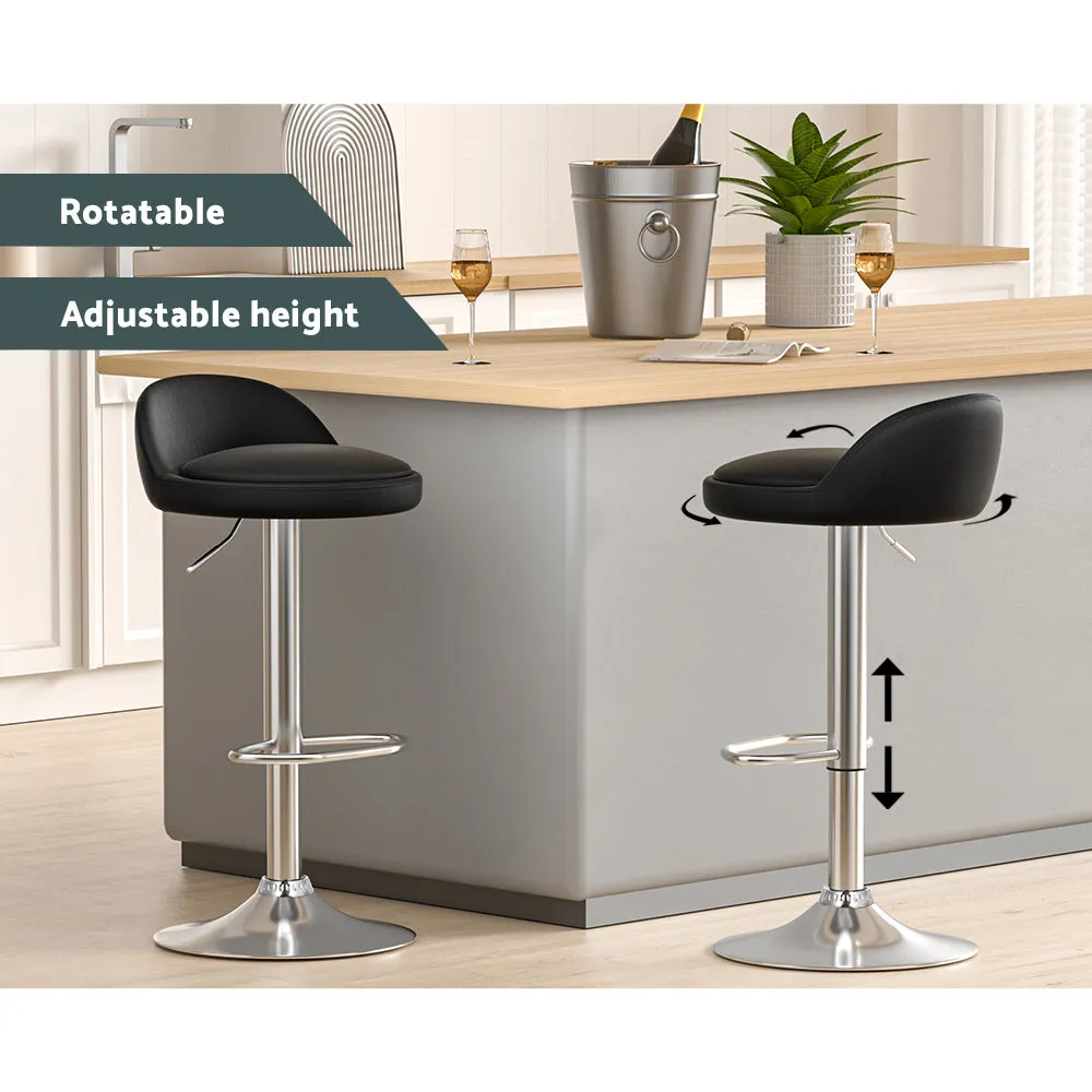 2x Adjustable Black Bar Stools with PU Leather, Artiss