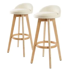 2X Padded Fabric Bar Stools 360 Swivel Beige - La Bella