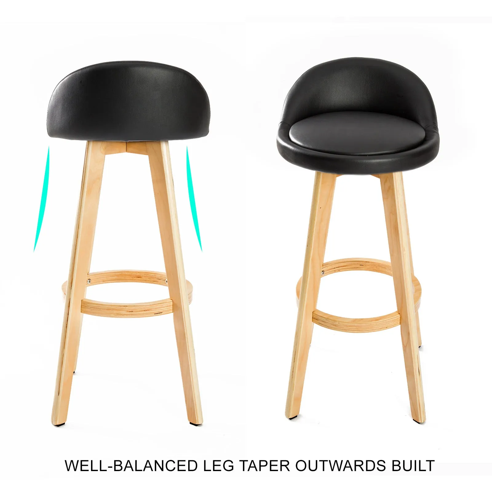 4X 72cm Black PVC Leather Bar Stools with Footrest