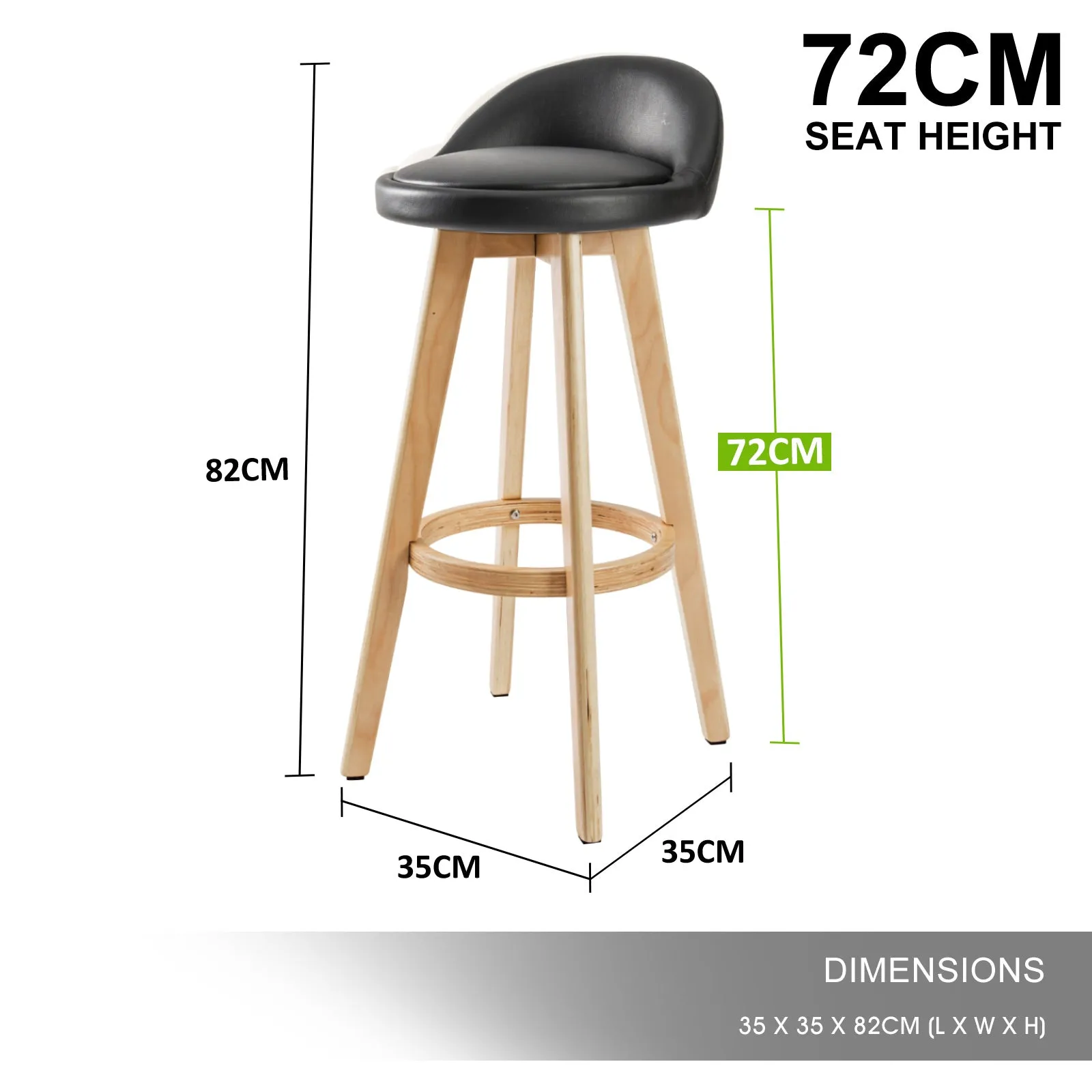 4X 72cm Black PVC Leather Bar Stools with Footrest