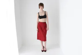 90s Red Silk Simple Knee Length Column Skirt