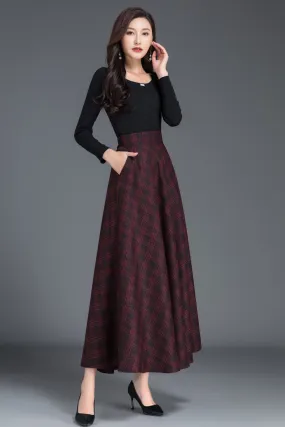 A-Line Causal Plaid Wool Skirt 3805