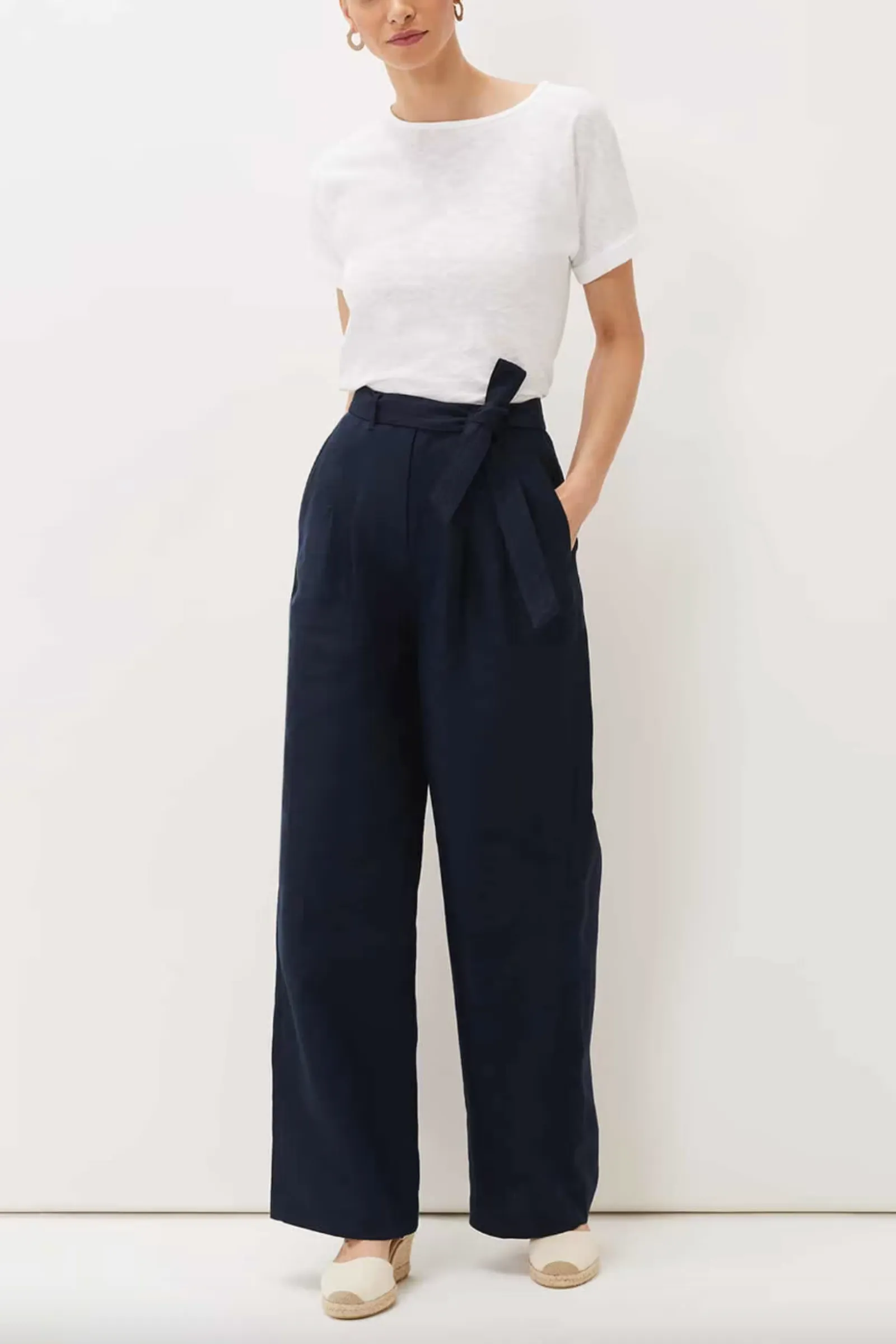 Aaliyah Navy Linen Wide Leg Trousers