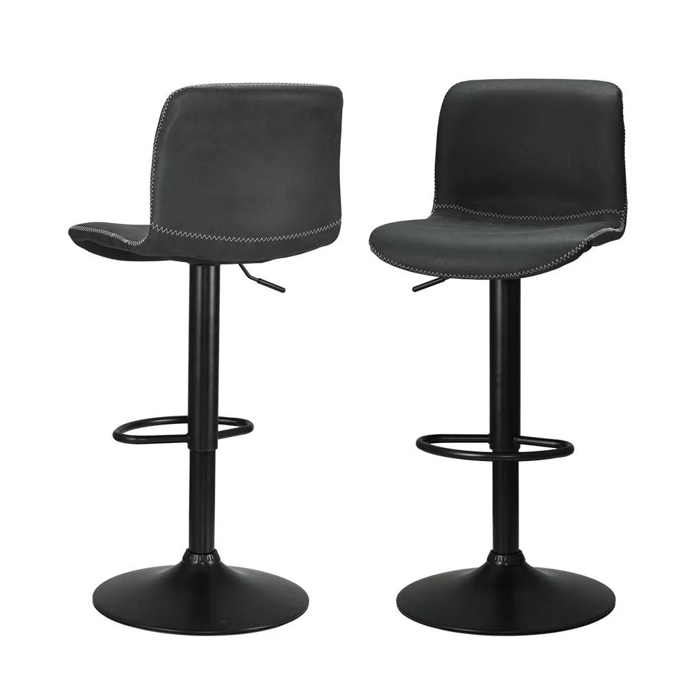 Adjustable Swivel Black Bar Stools Set of 2, Ergonomic PU Leather - Artiss