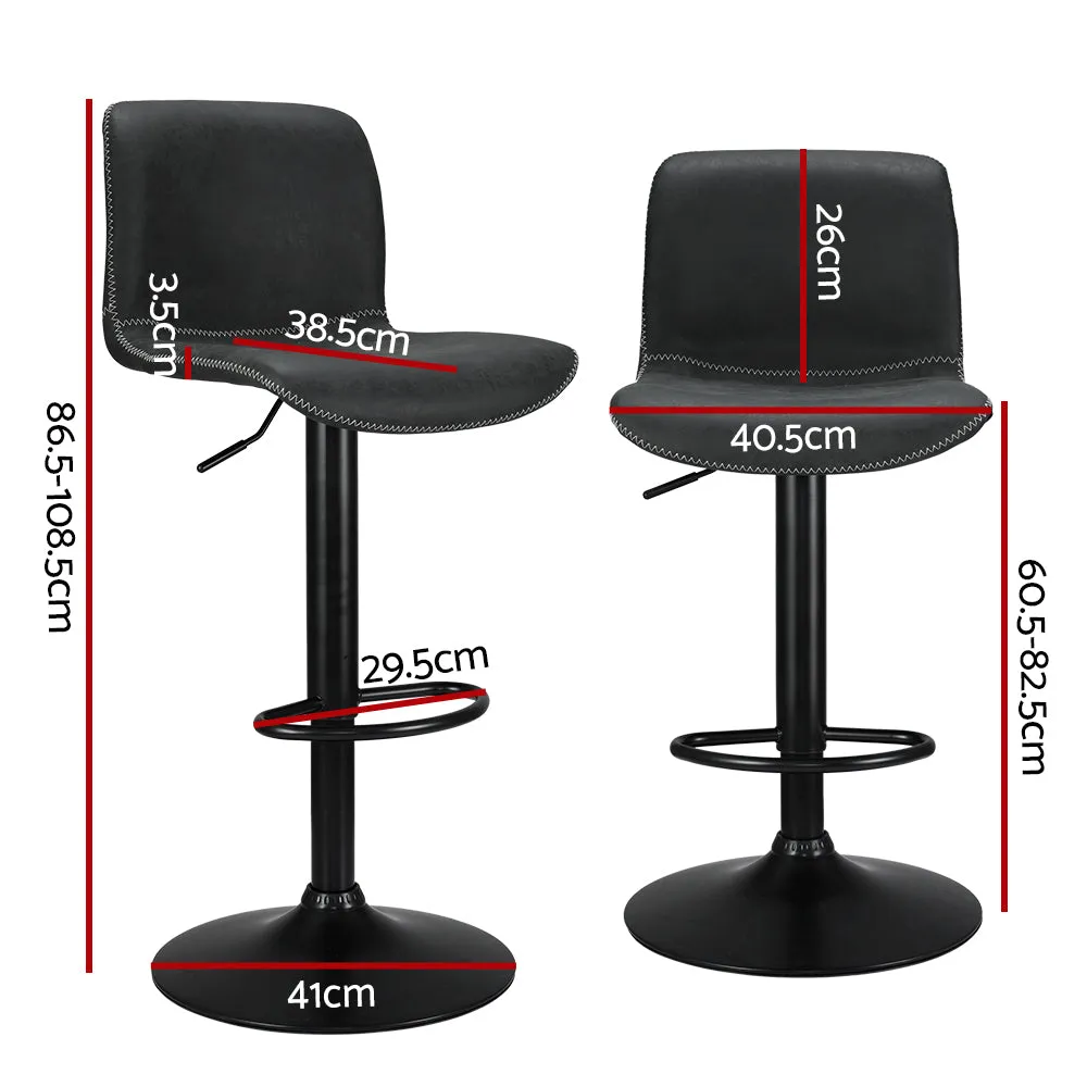 Adjustable Swivel Black Bar Stools Set of 2, Ergonomic PU Leather - Artiss