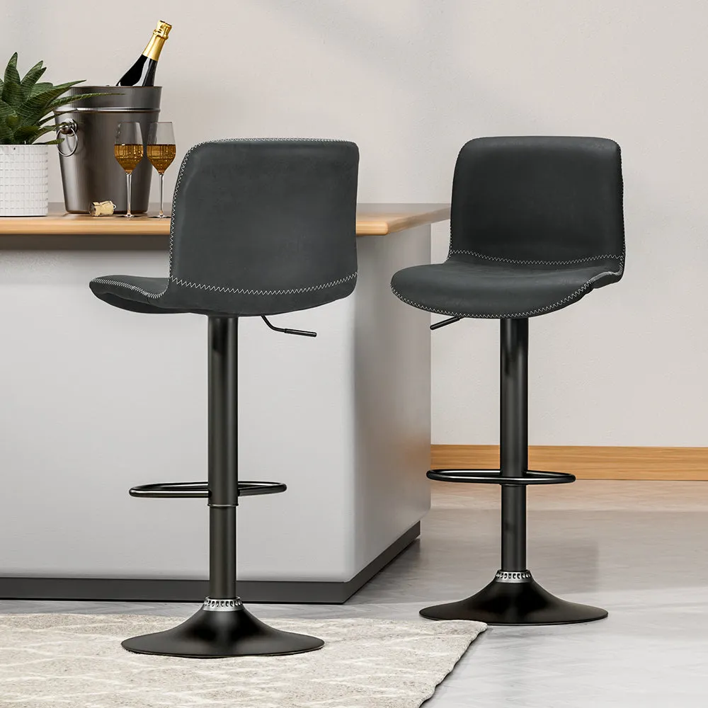 Adjustable Swivel Black Bar Stools Set of 2, Ergonomic PU Leather - Artiss