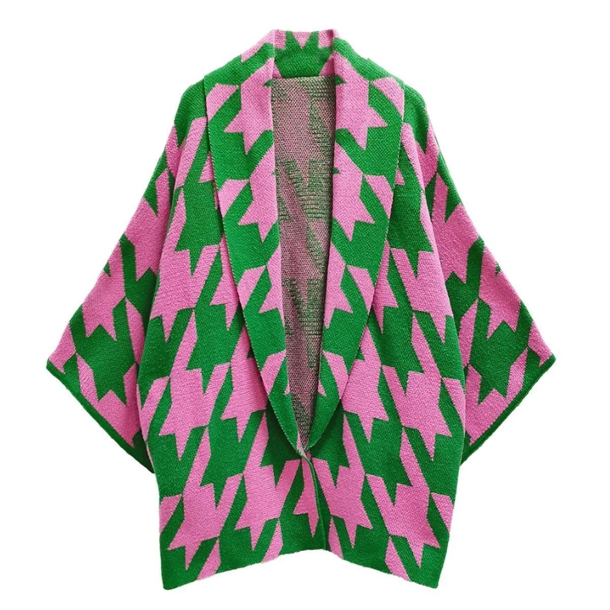 AKA Sorority Houndstooth Knit Pink Green Cardigan