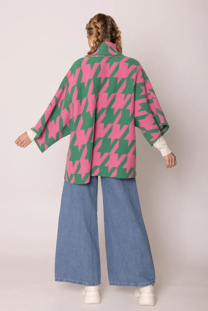 AKA Sorority Houndstooth Knit Pink Green Cardigan