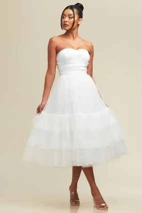 Alana White Tulle Strapless Midi Dress