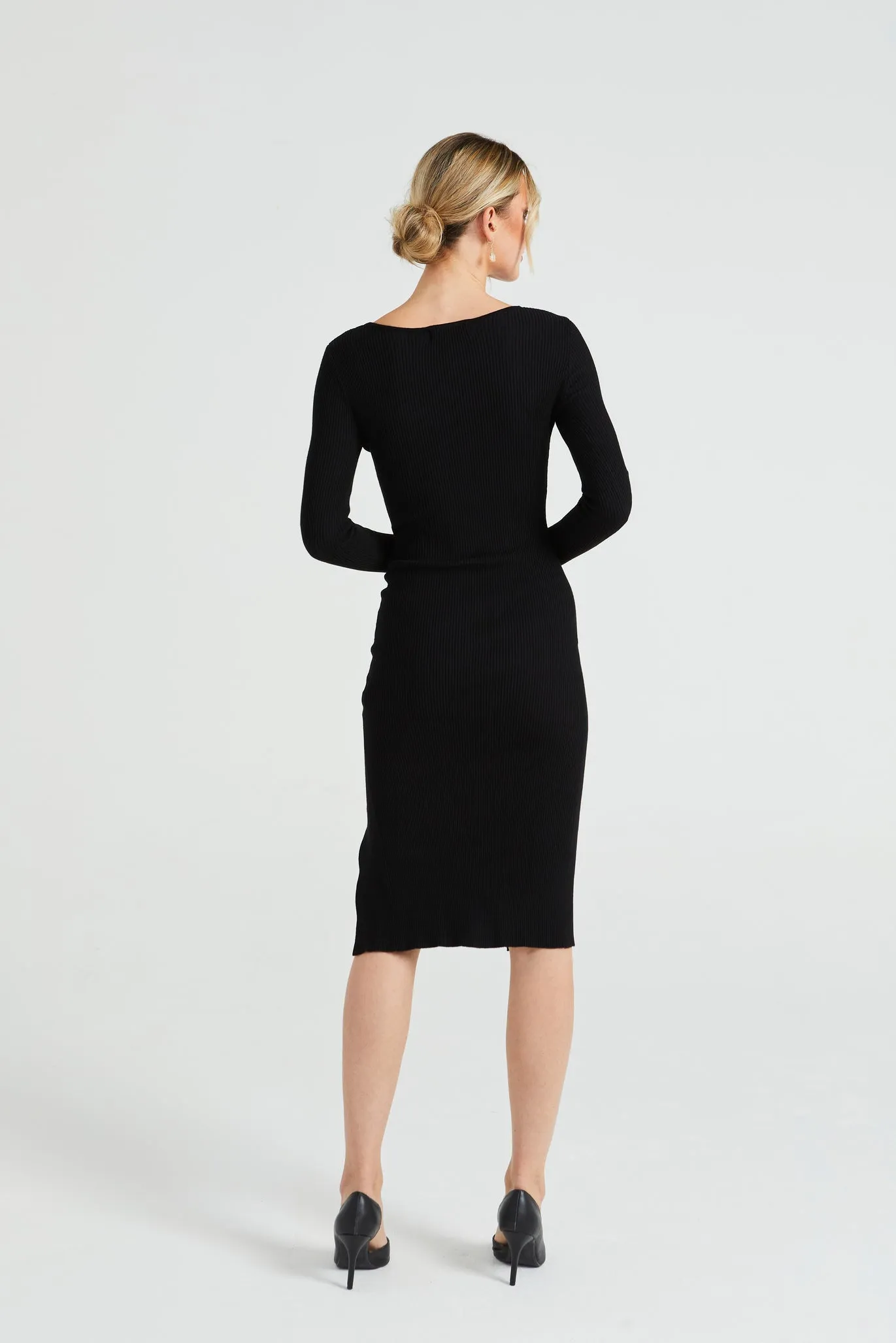 Angeleye Bodycon Ribbed Knit Midi Dress With Drawstring Leg