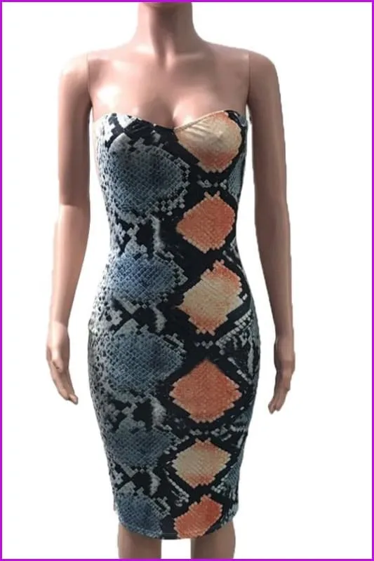 Animal Snake Print Bodycon Summer Dress F092