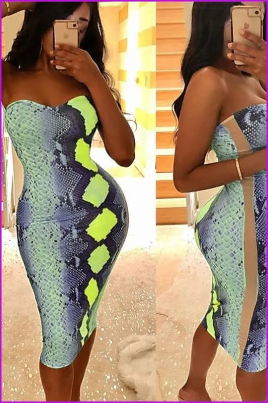 Animal Snake Print Bodycon Summer Dress F092