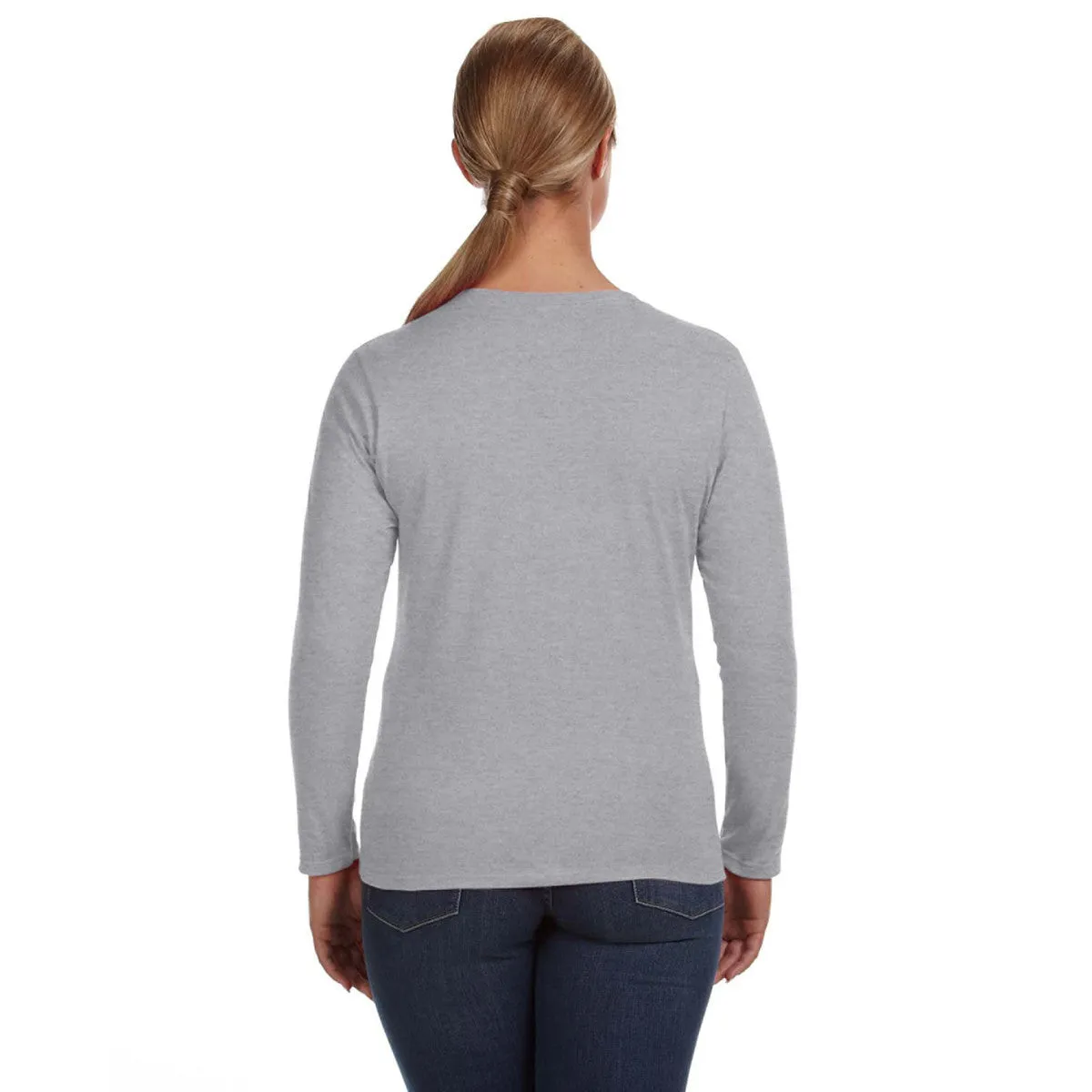 Anvil Women's Heather Grey Lightweight Long-Sleeve T-Shirt