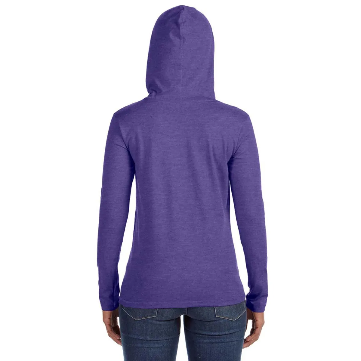 Anvil Women's Heather Purple/Neon Yellow Long-Sleeve Hooded T-Shirt