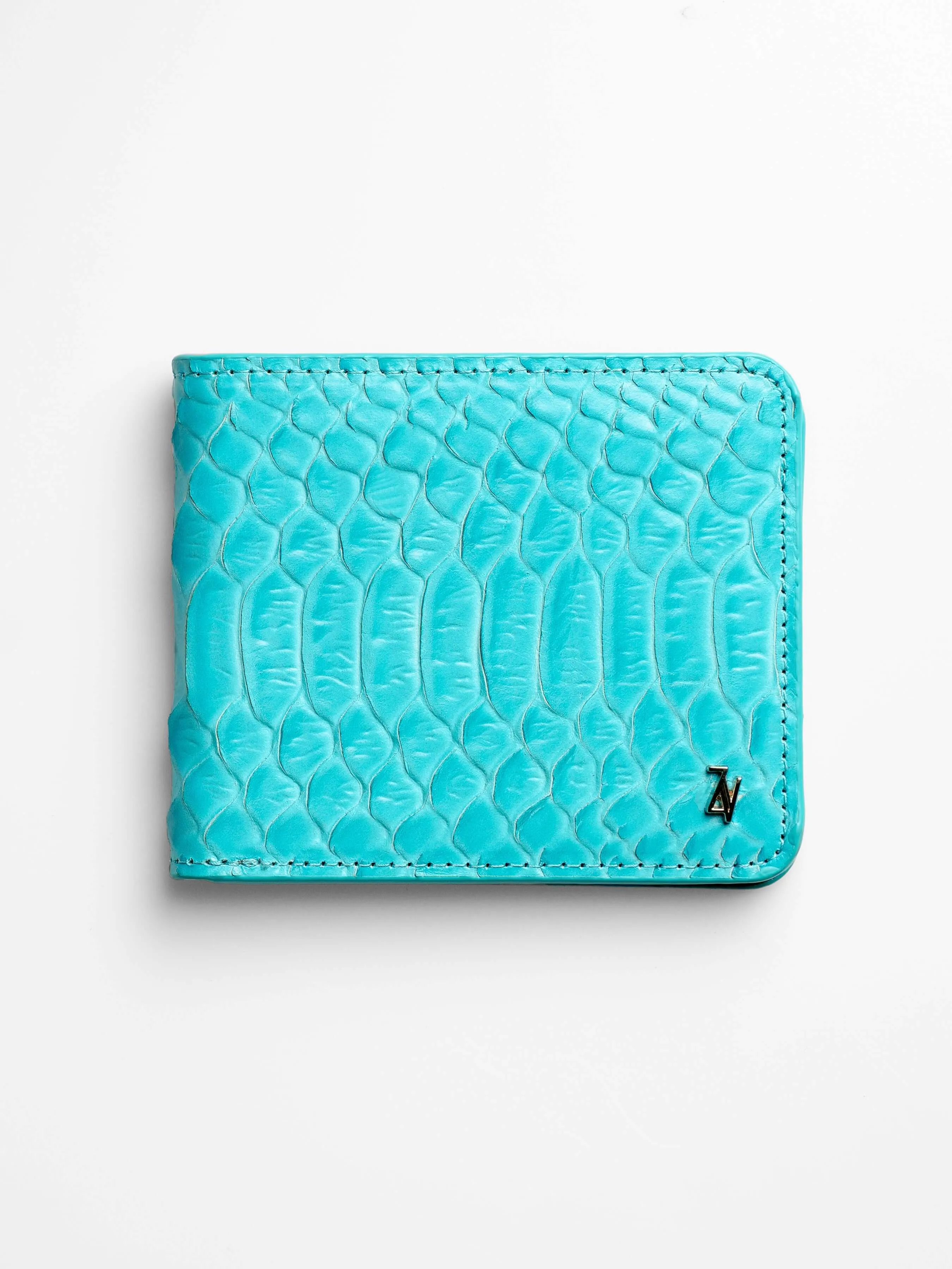 Artemis Python Wallet - Aqua and Beige Leather