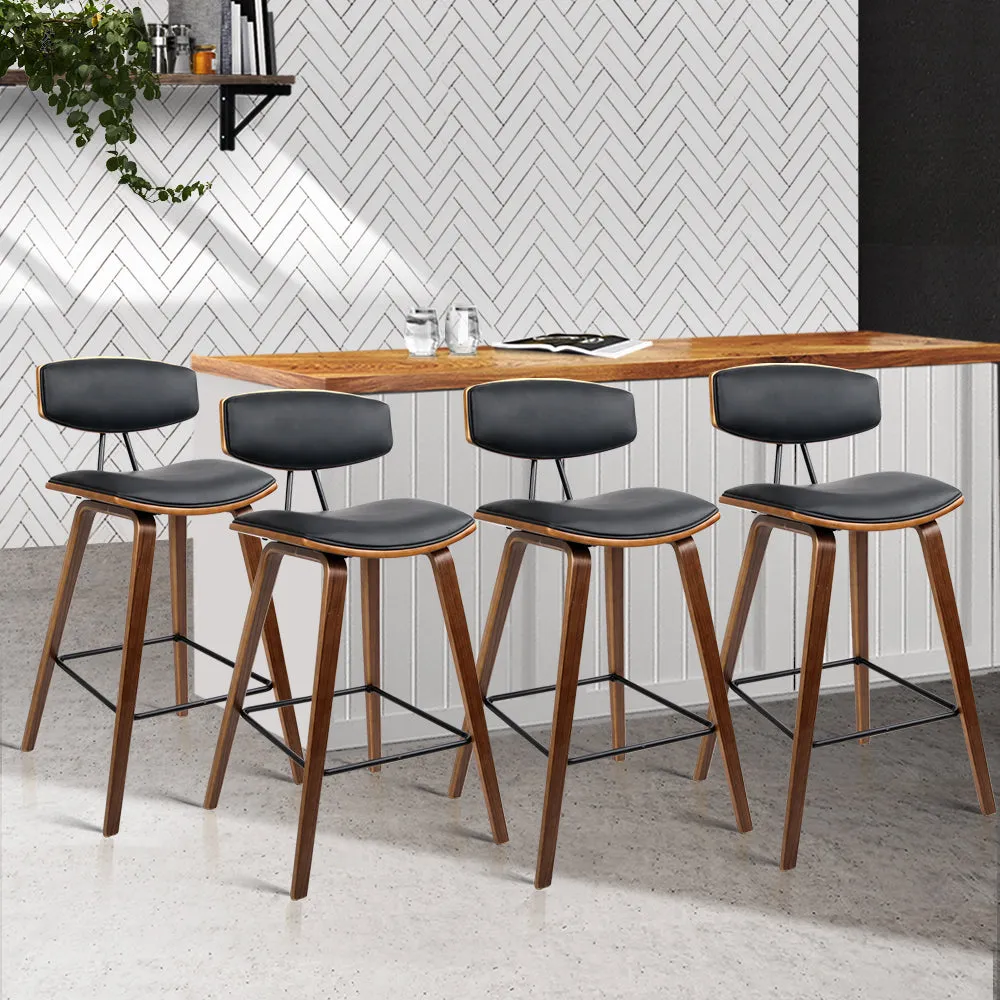 Artiss Set of 4 PU Leather Circular Footrest Bar Stools - Black