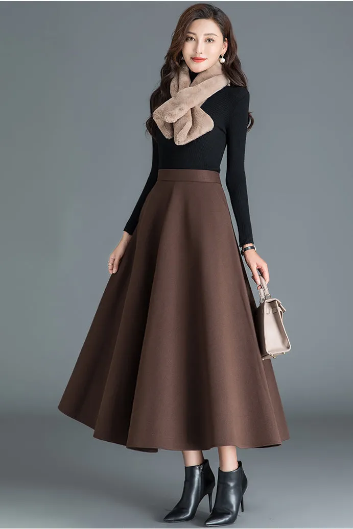 Autumn Long Pure Color Wool Skirt 3788