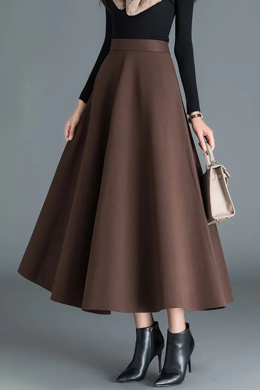 Autumn Long Pure Color Wool Skirt 3788