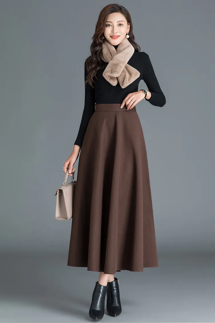 Autumn Long Pure Color Wool Skirt 3788