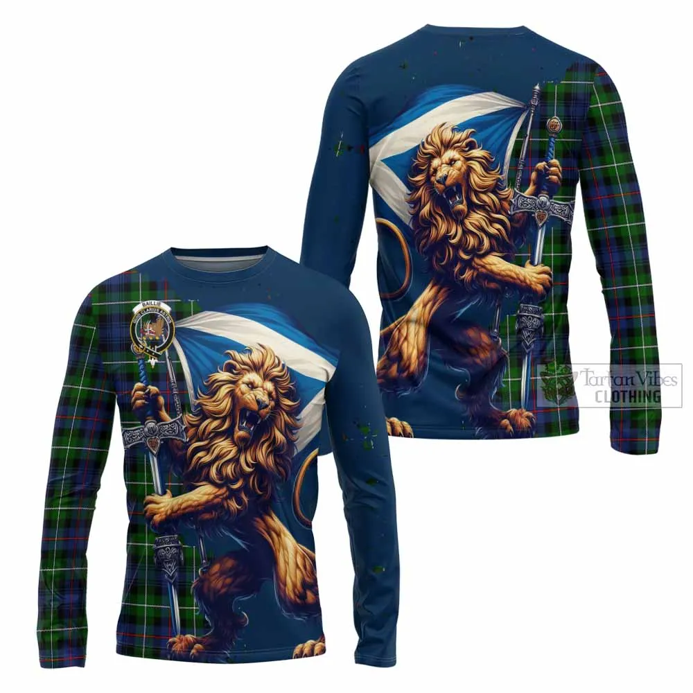 Baillie (Bailey) Tartan Family Crest Long Sleeve T-Shirt with Scottish Majestic Lion