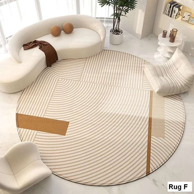 Bedroom Modern Round Rugs, Circular Modern Rugs under Chairs, Dining Room Contemporary Round Rugs, Geometric Modern Rug Ideas for Living Room