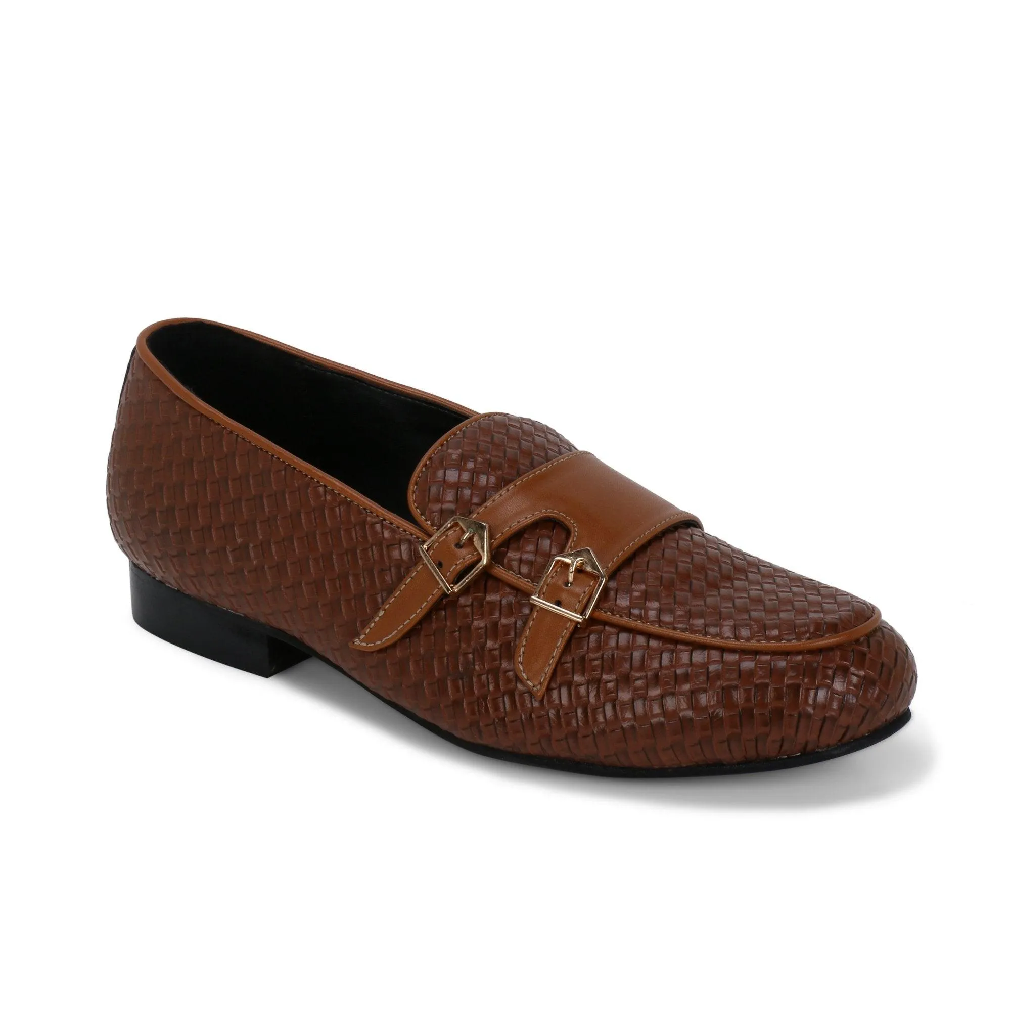 Bello Tan Braided Double Monk Loafers