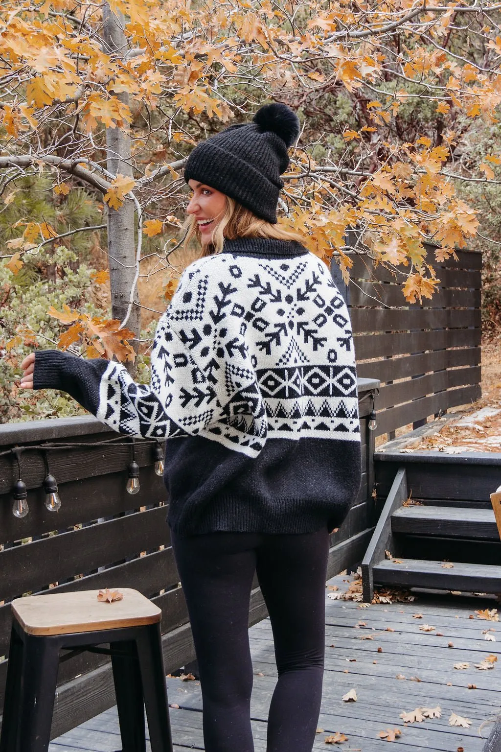 Black Aztec Print Zip Up Sweater Cardigan