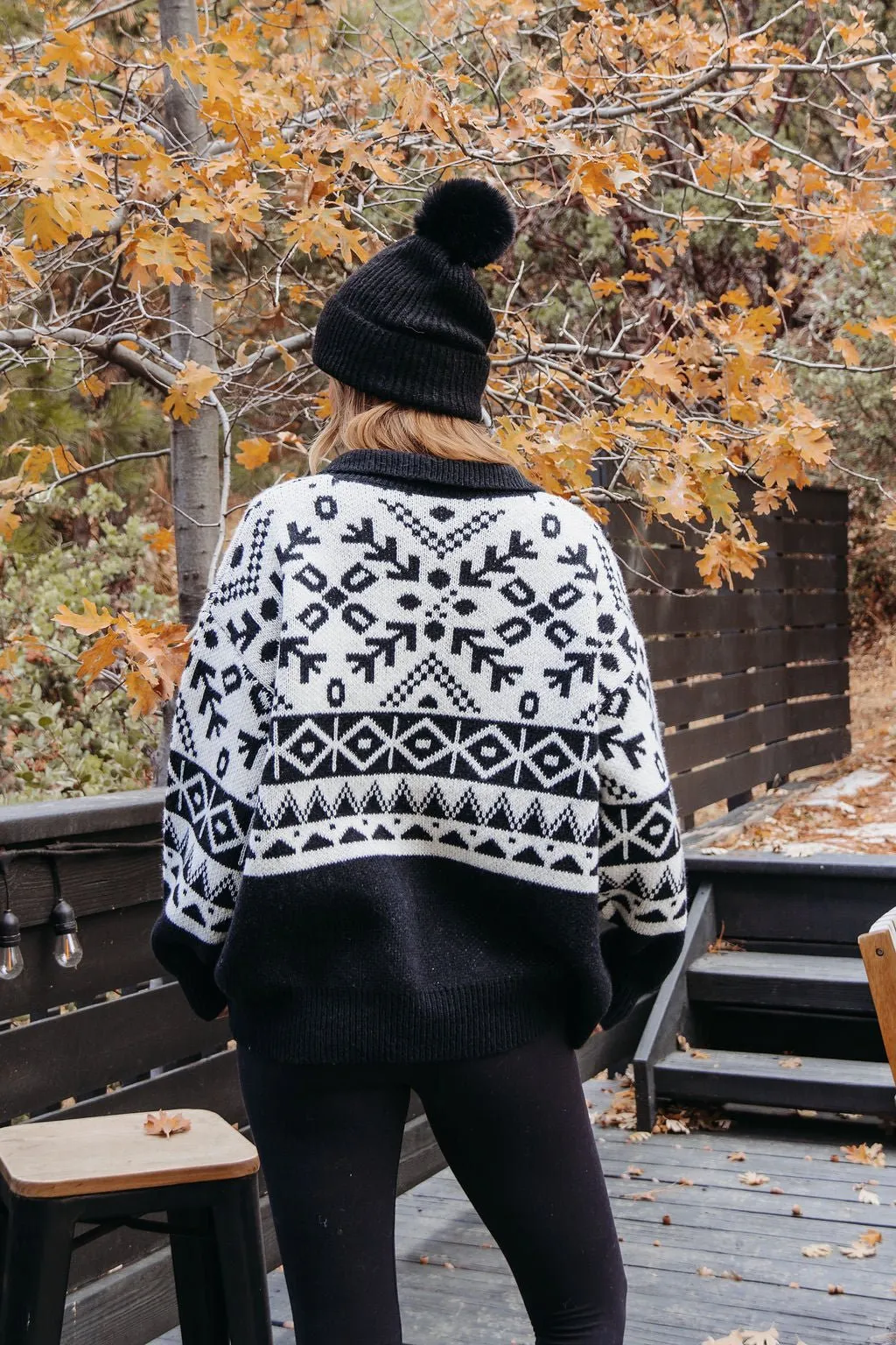 Black Aztec Print Zip Up Sweater Cardigan