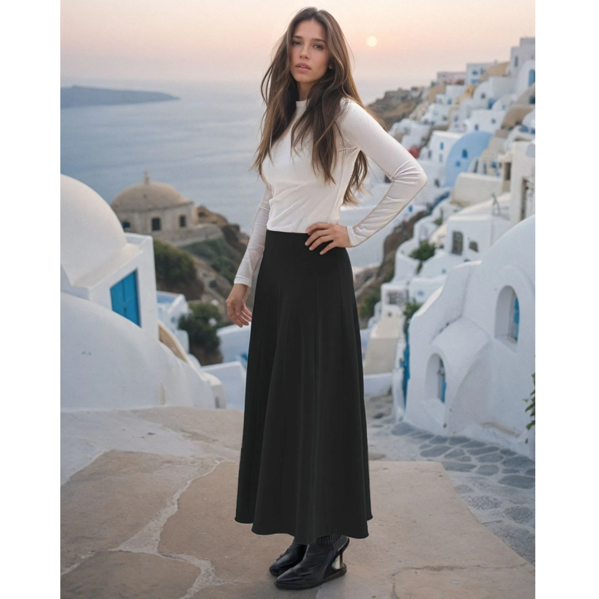 Black Panel Midi Maxi Skirt 34"