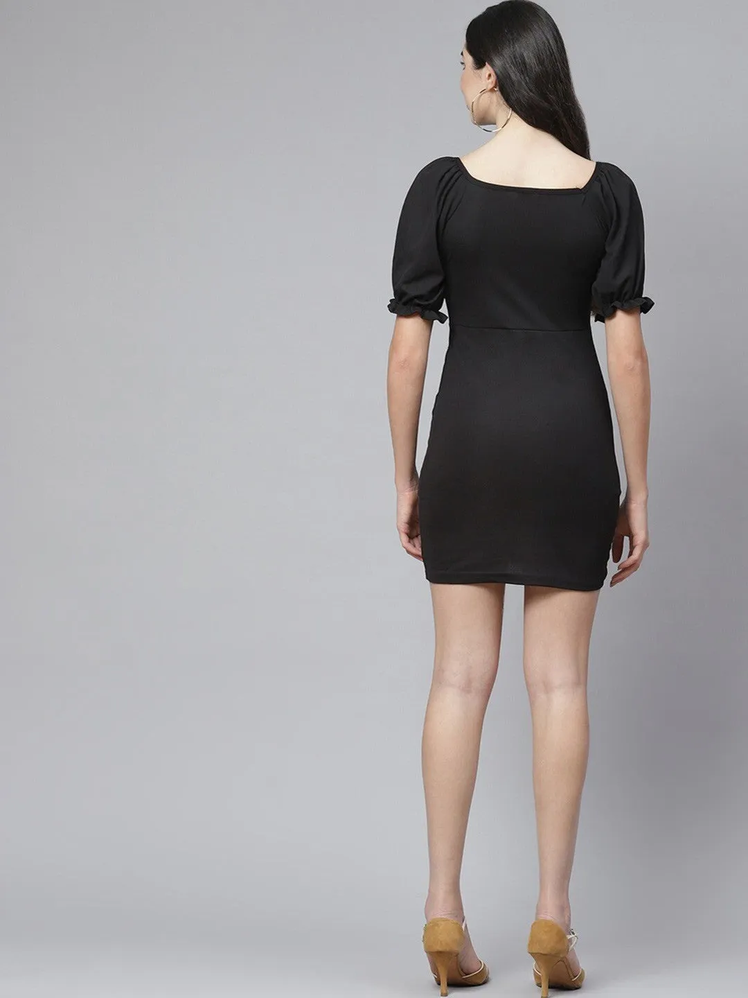 Black Short Sleeves Bodycon Dress