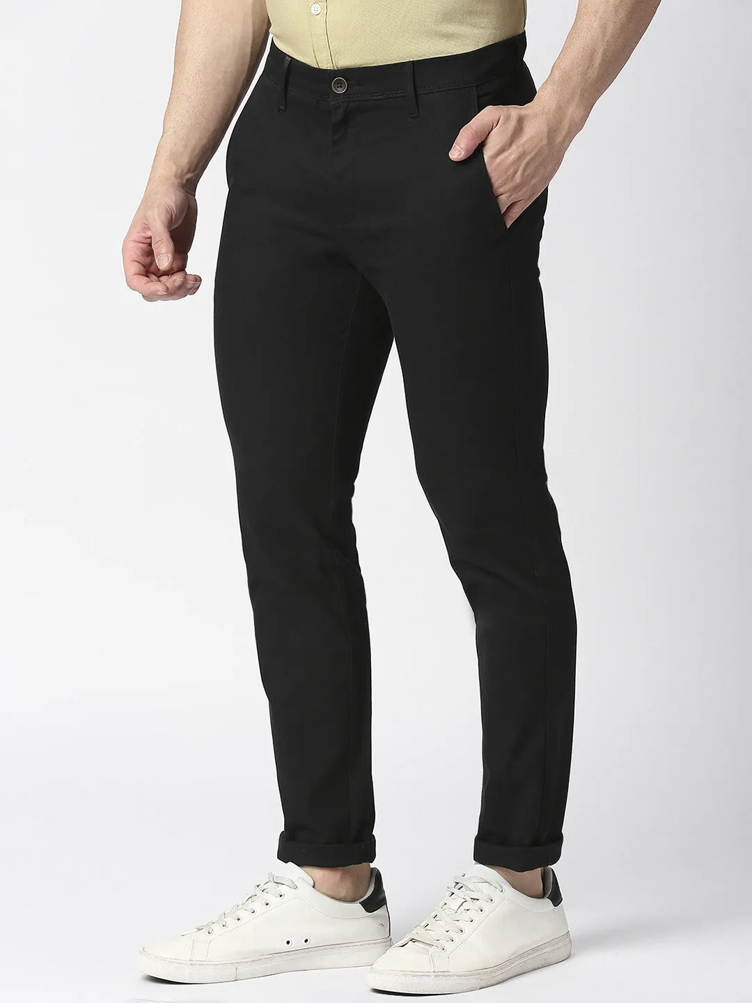 Black Slim Tapered Cotton Trouser