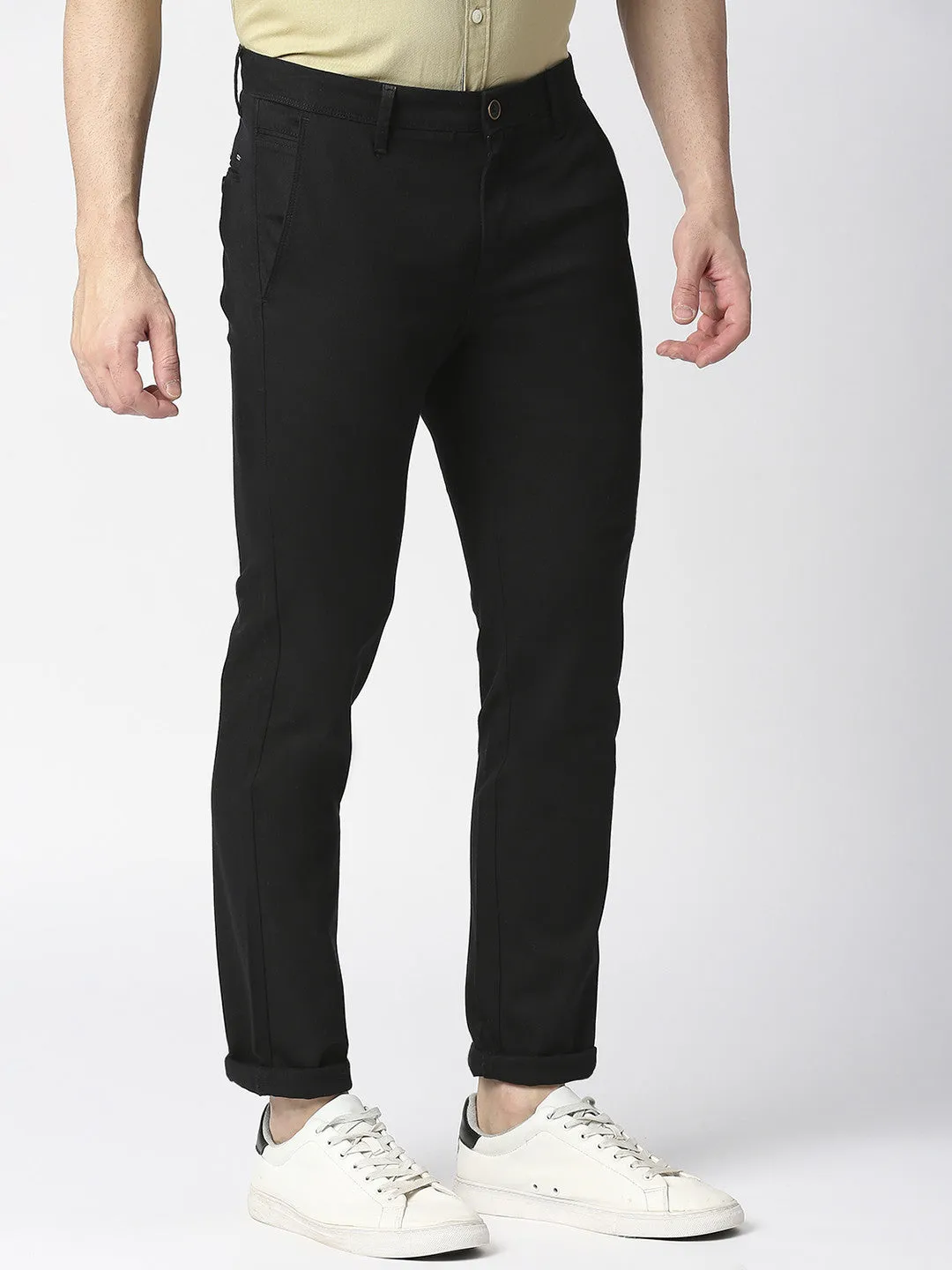 Black Slim Tapered Cotton Trouser