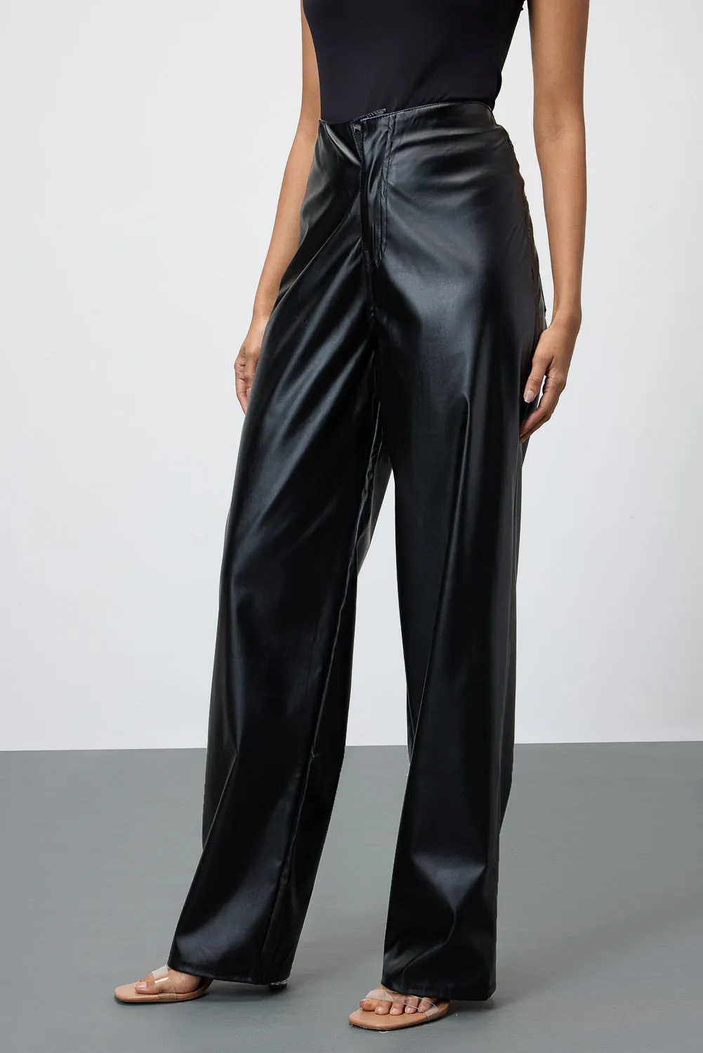 Black Straight Fit Leather Pants