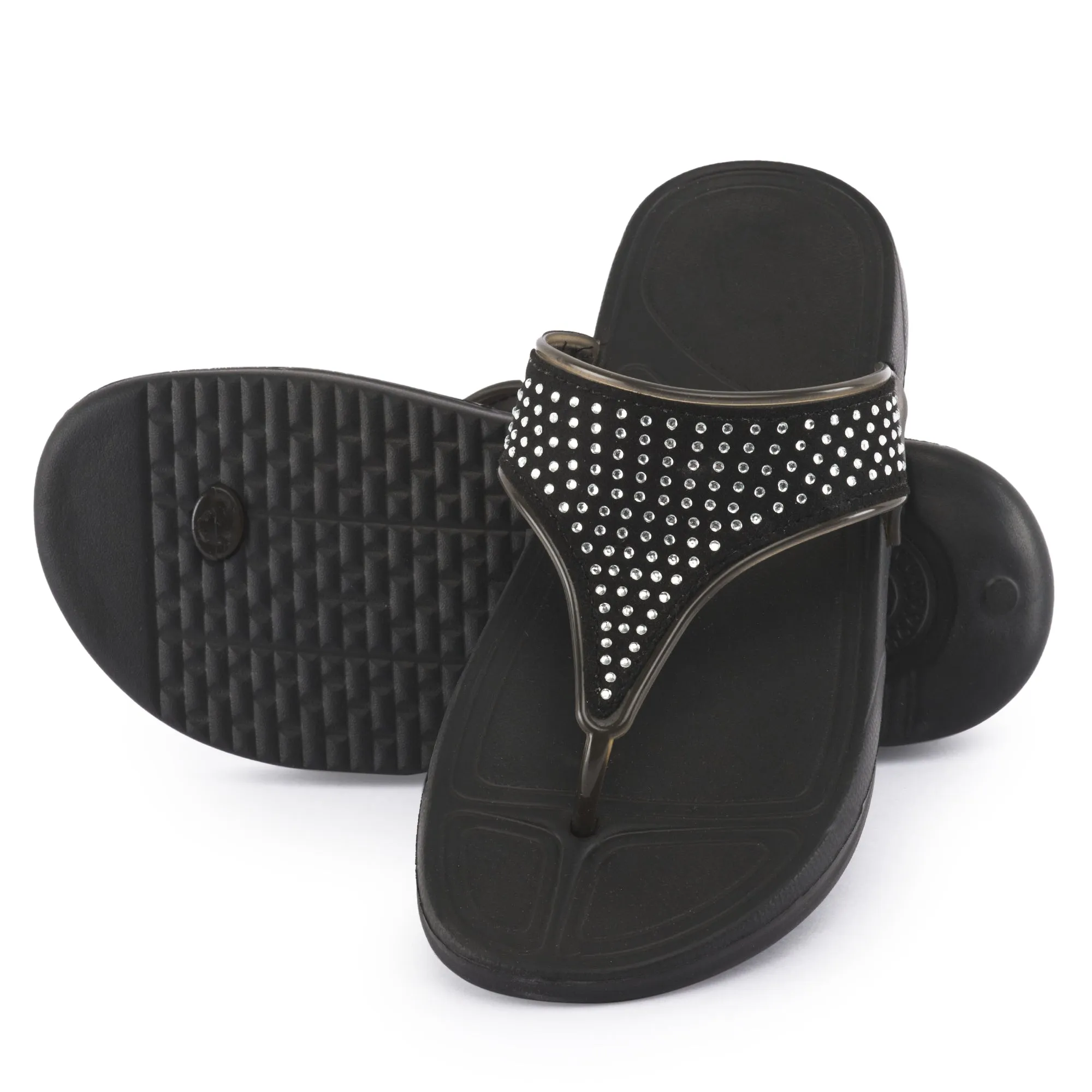 Black T-Bar Diamonte Sandals