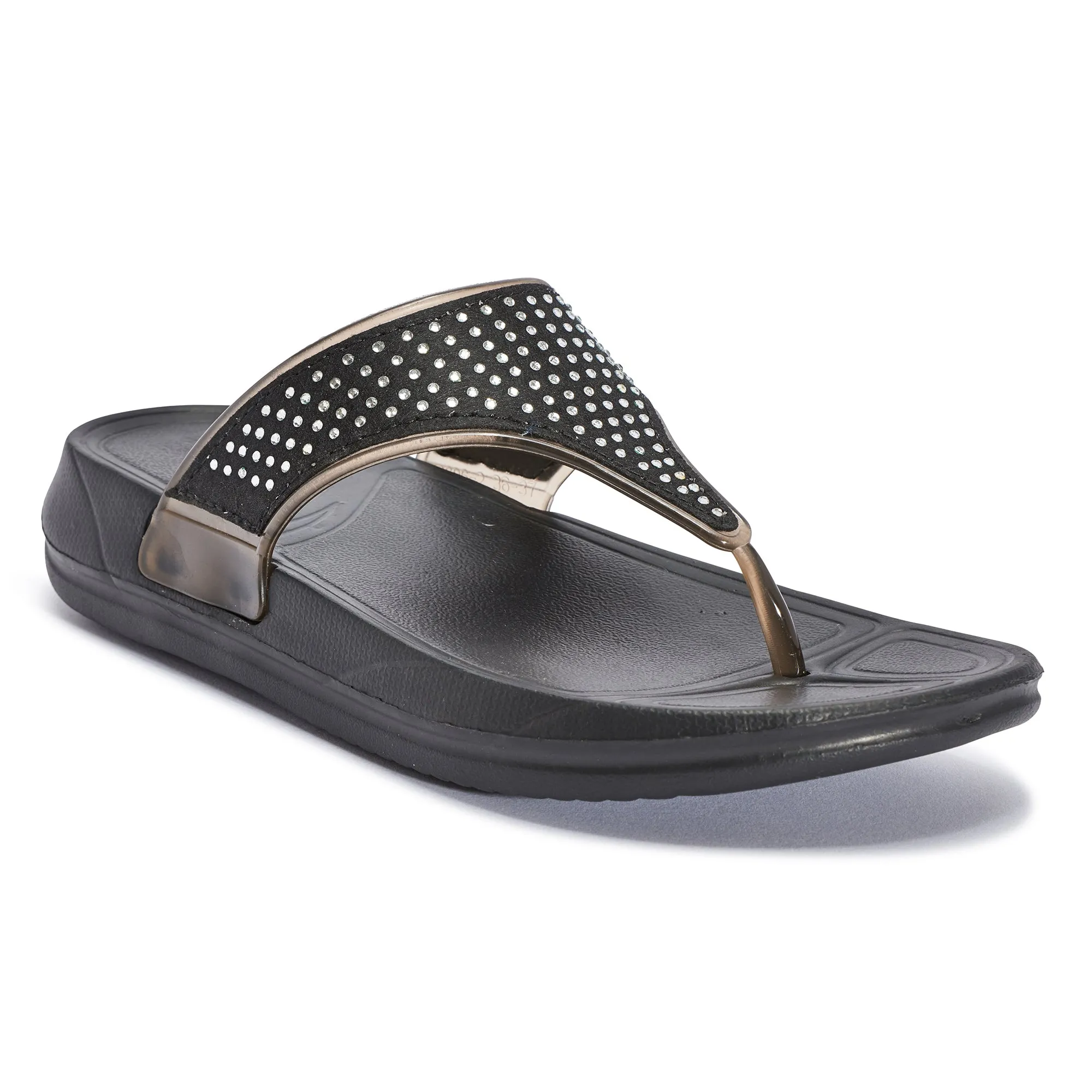 Black T-Bar Diamonte Sandals