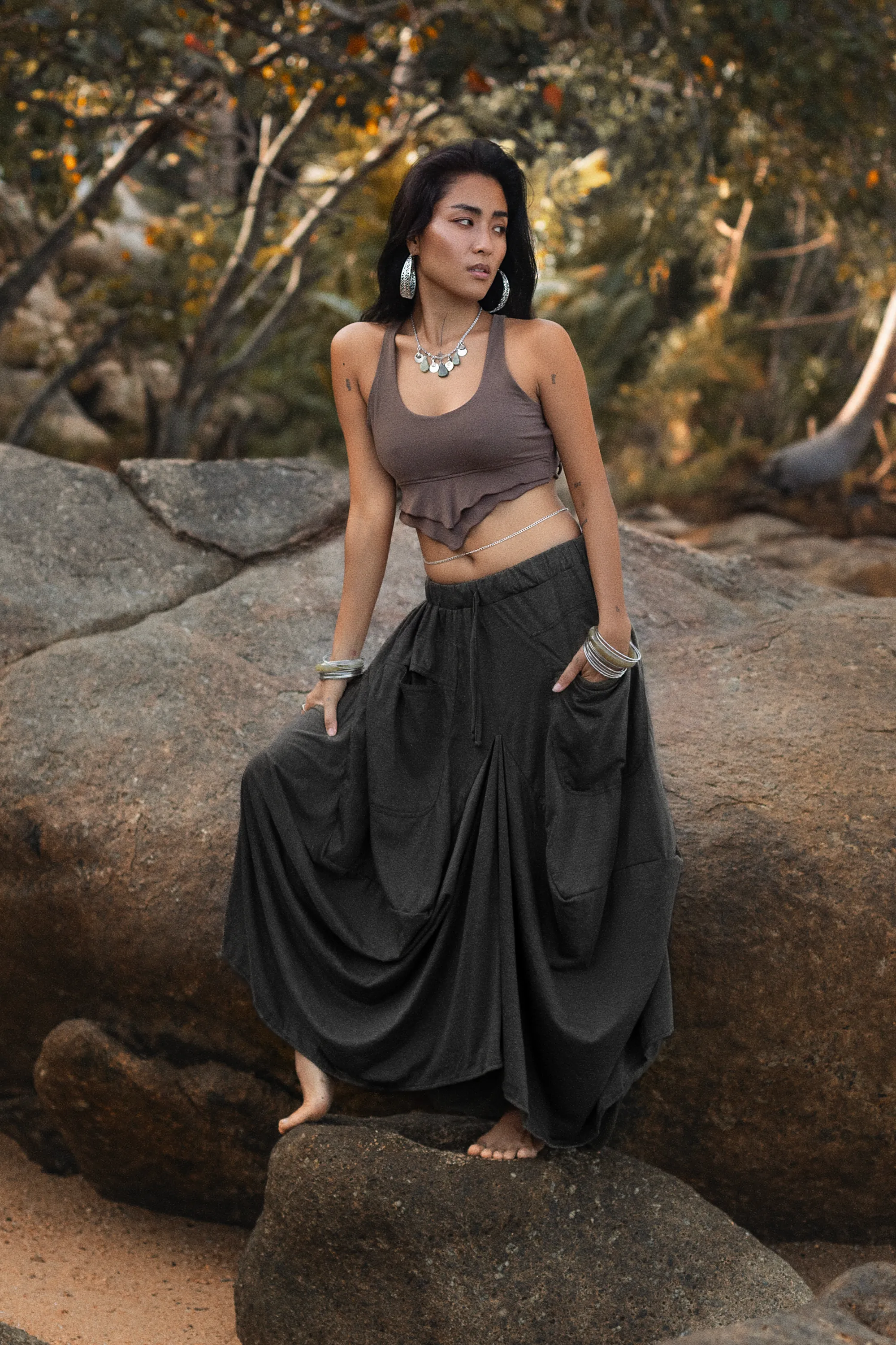 Boho Maxi Skirt Nariya Solid Black