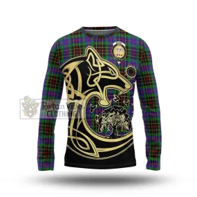 Brodie Hunting Modern Tartan Long Sleeve T-Shirt with Family Crest Celtic Wolf Style