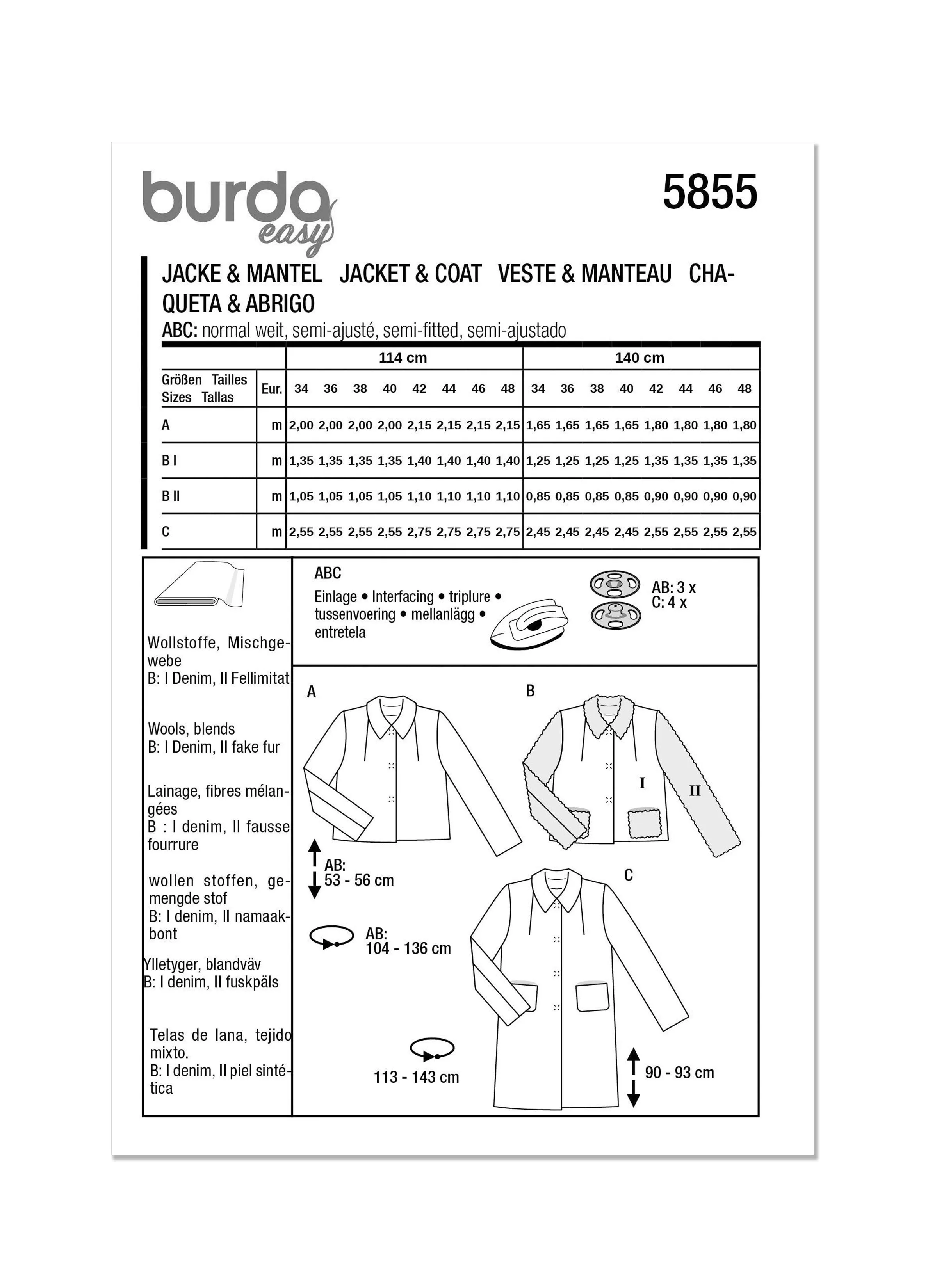 Burda Sewing Pattern 5855 Misses' Jacket & Coat