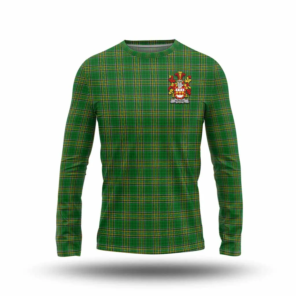 Burges Irish Clan Tartan Long Sleeve T-Shirt with Coat of Arms