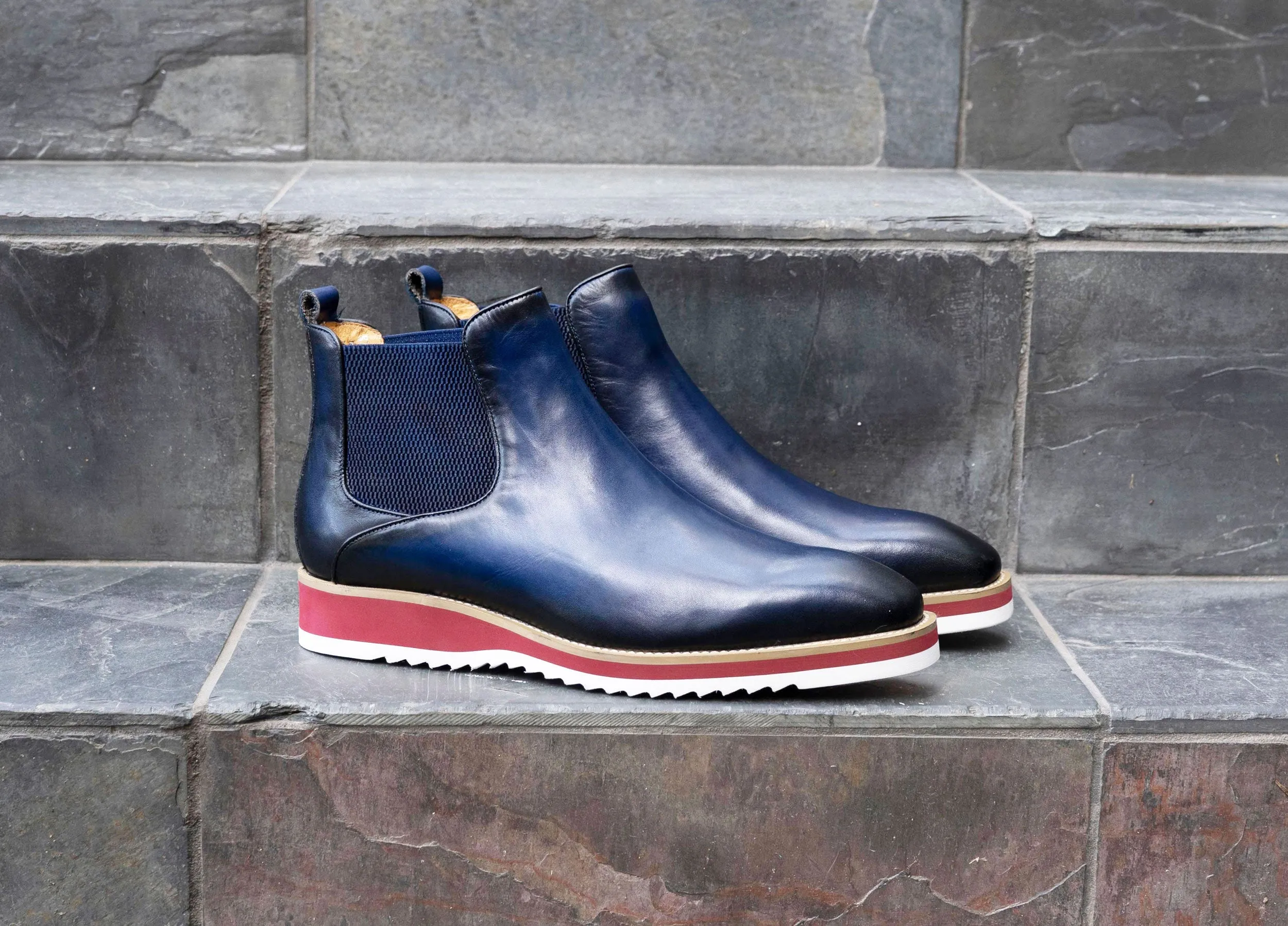 Burnished Calfskin Slip-On Boot Blue