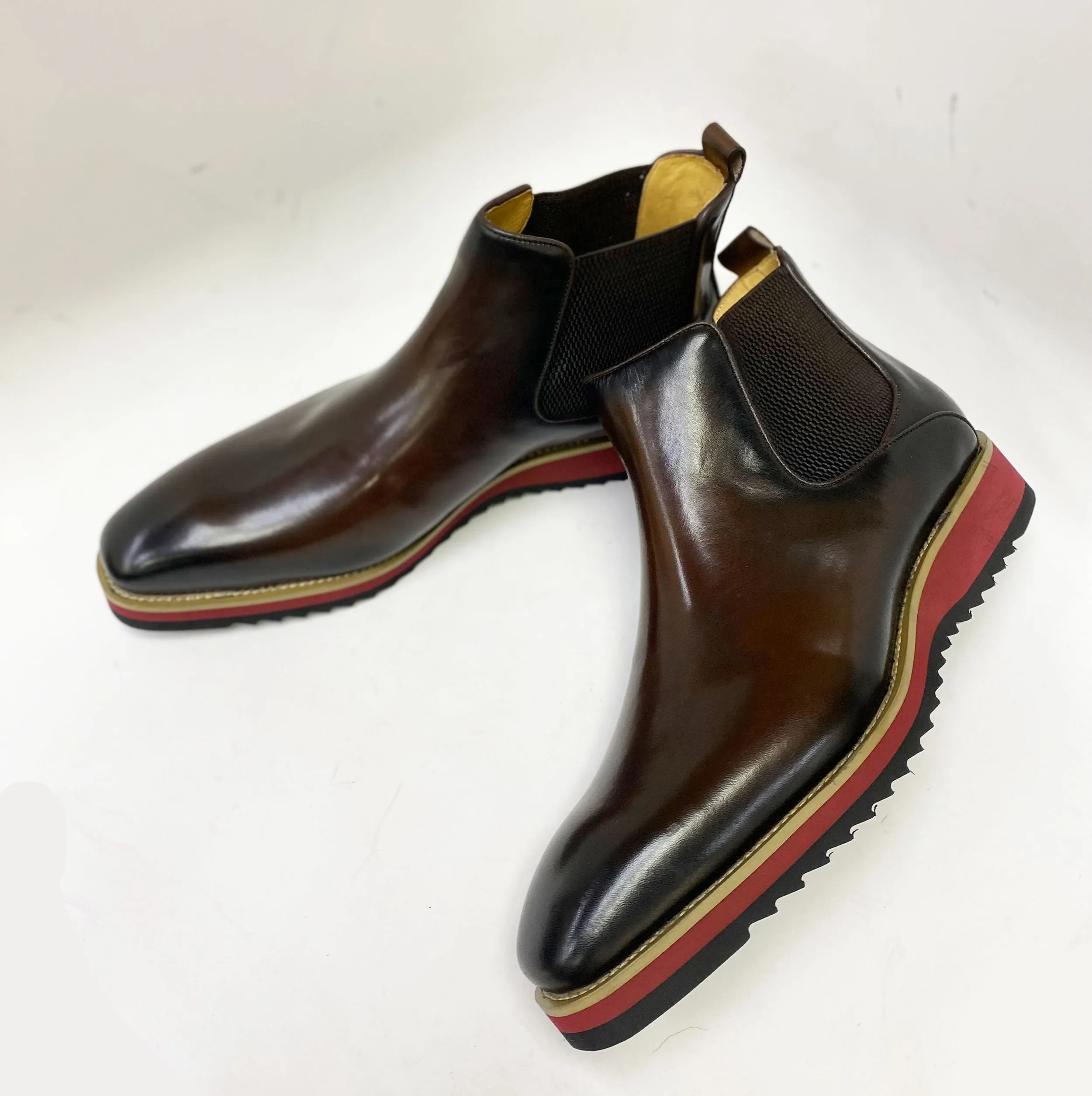 Burnished Calfskin Slip-On Boot Brown