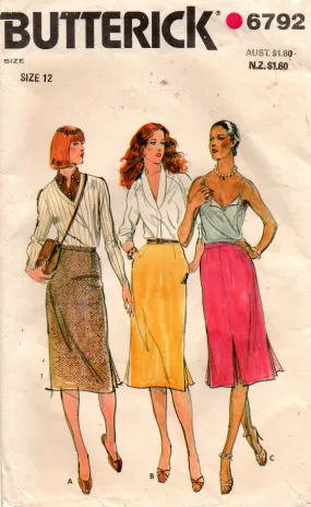 Butterick 6792 Womens Straight Skirts 1980s Vintage Sewing Pattern Size 12 UNCUT Factory Folded