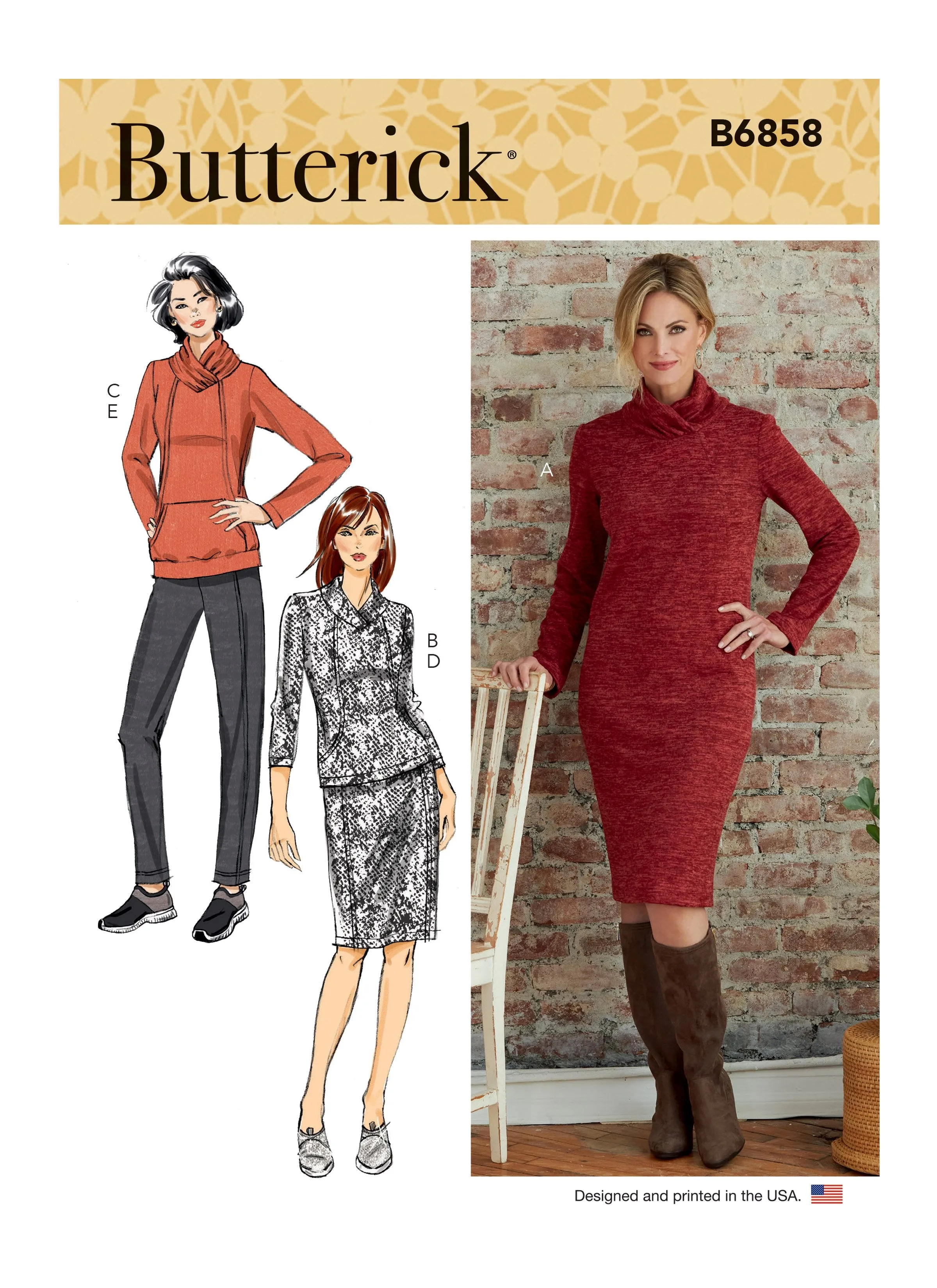 Butterick 6858 Misses' Knit Dress, Tops, Skirt and Pants Pattern