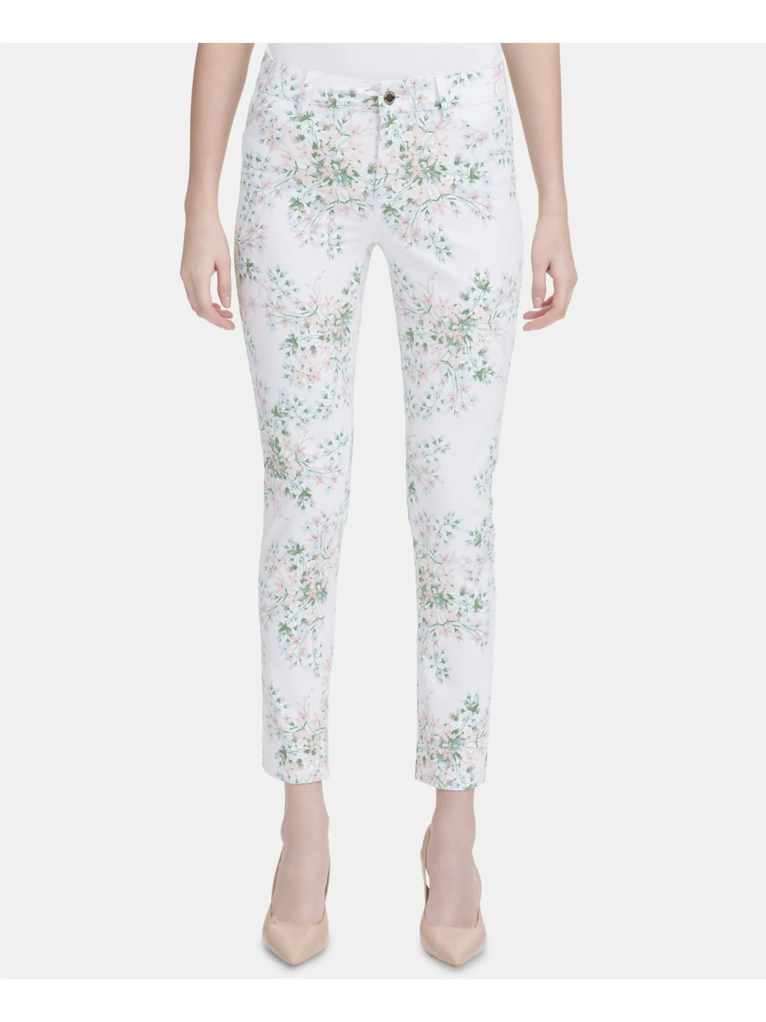 CALVIN KLEIN Womens White Floral Pants