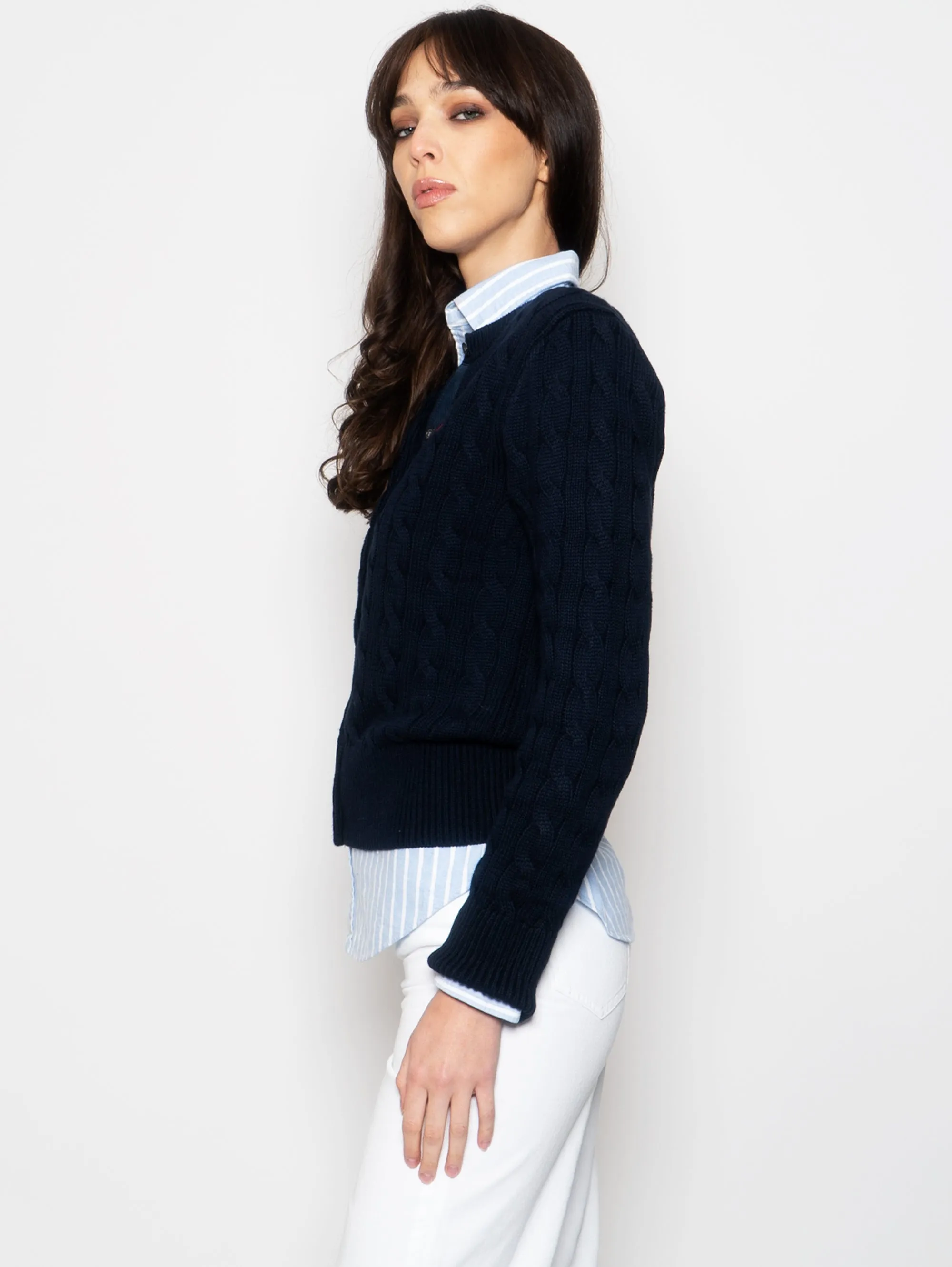 Cardigan a Trecce Blu Navy