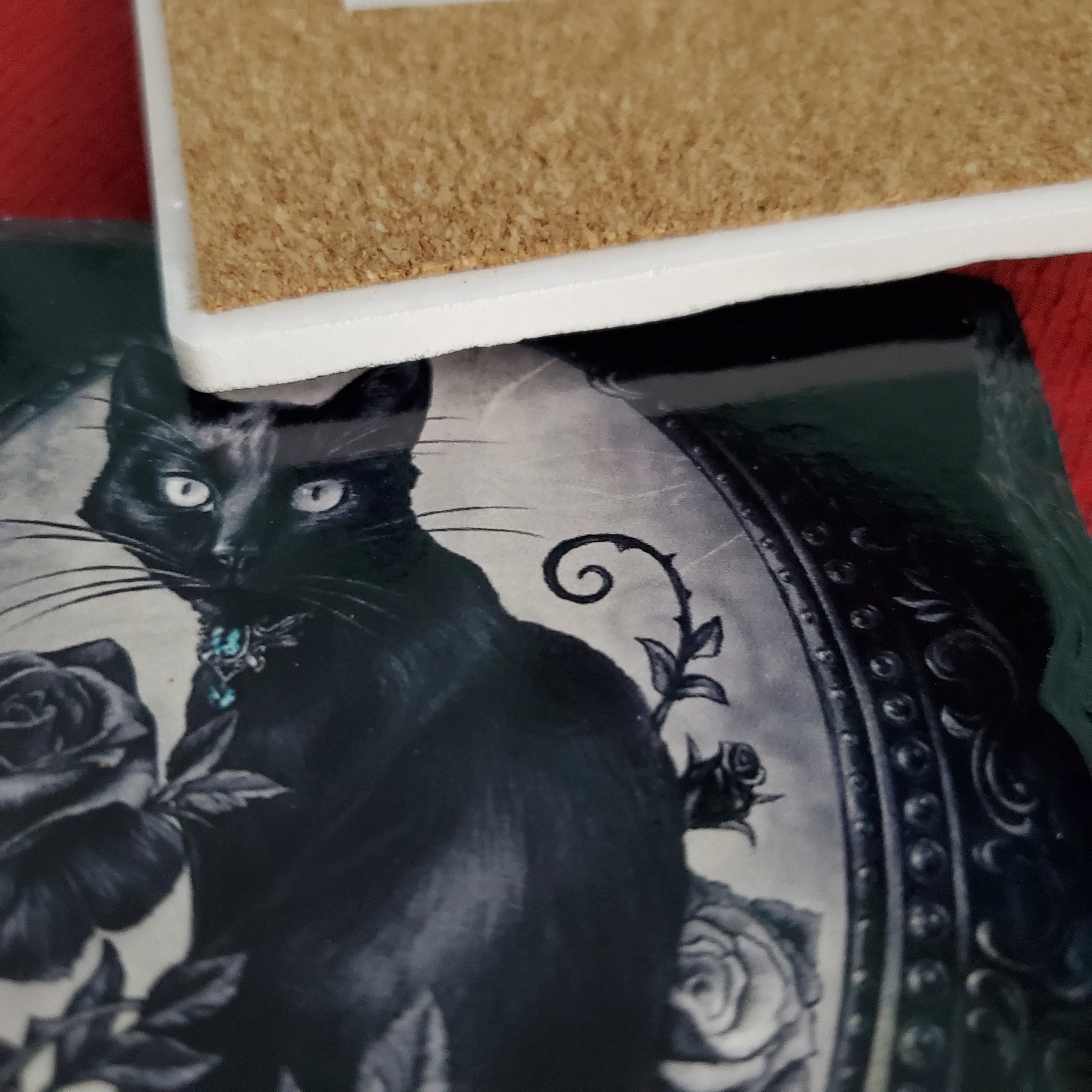 Ceramic Cat & Rose Coasters